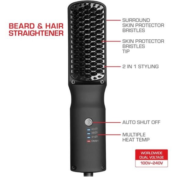 Beard & Hair Straightener, Auto Shut-Off, 2 in 1 Heated Straightening Brush - Picture 2 of 6